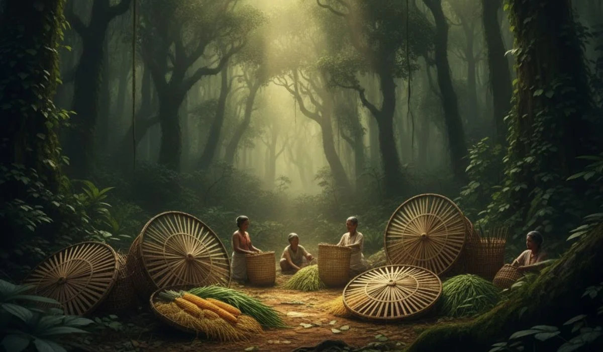 jhapa dense forest and farming preparing bambook baskets