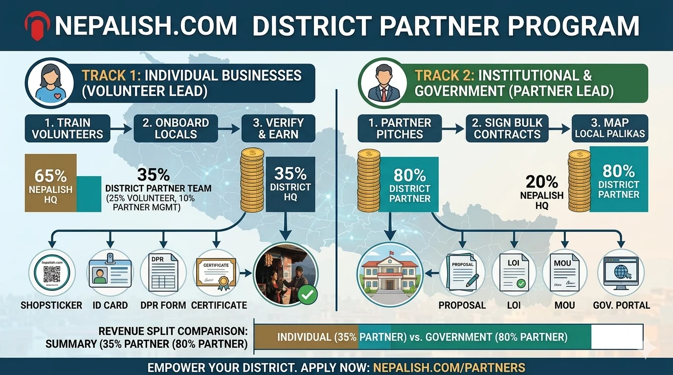 Nepalish.com District Partner Program flow
